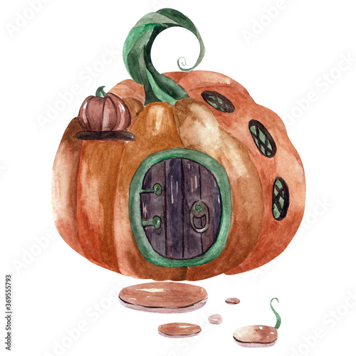 Halloween pumpkin watercolor illustration isolated object on white background for holiday