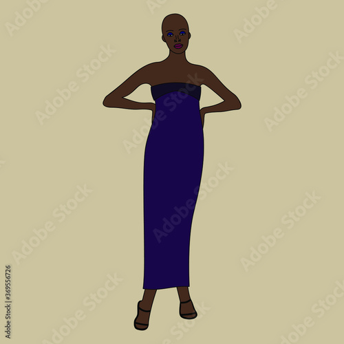 Dark-skinned woman in dress and shoes
