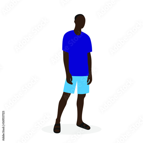 Black male character in summer clothes on a white background