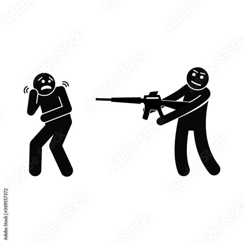 Vector silhouette illustration of a man aiming a gun to the kneeling man's head