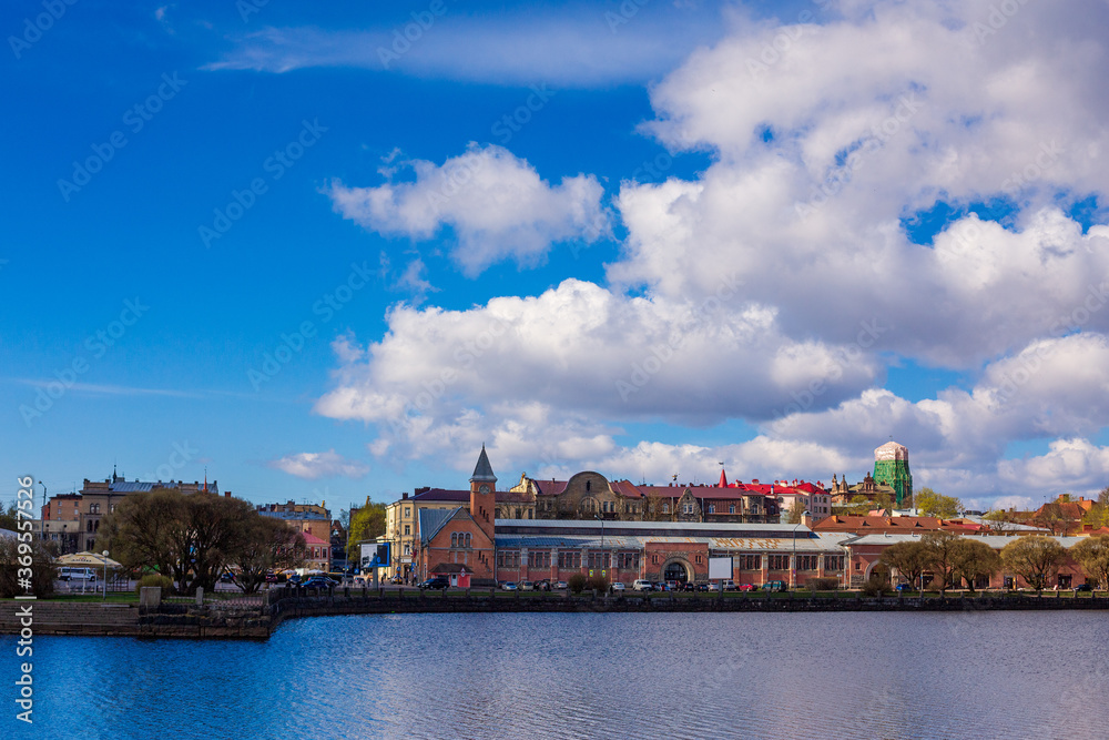 Sunny day and blue sky and river. Russia Saint Petersburg Neva river