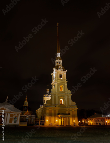 Peter and Paul Cathedral in St. Petersburg at night