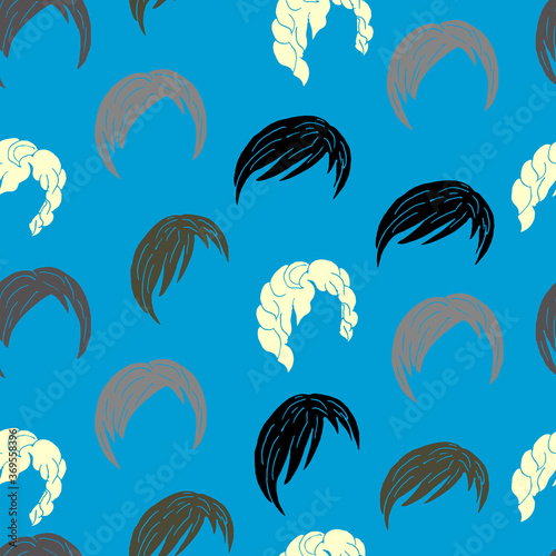 Seamless background with hairstyle. For printing on hairdressing supplies, clothing, packaging. Black hair, styling