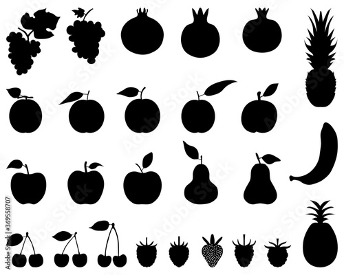 Black silhouettes of fruit on a white background, icon set for web and mobile
