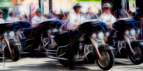 motion blur of a motorcycle police patrol riding motorbikes