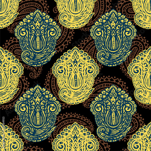 Vector ornamental ethnic art, patterned Indian, Turkish, Arabic, paisley. Hand drawn illustration. Tattoo, astrology, alchemy, boho and magic symbol. Original design in doodle style.
