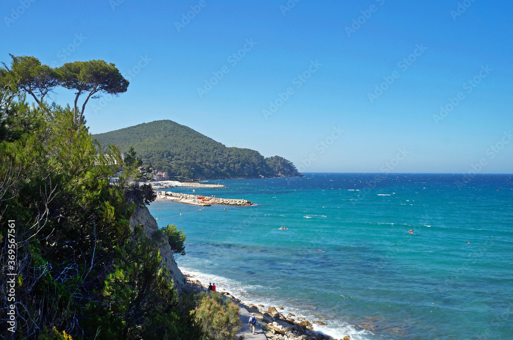 View rom the town of Saint-Cyr-sur-Mer on Pointe Grenier. France coast. July 24, 2020. Editorial photo