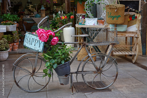 Bike in the Street with flowers in Cambrils, Spain