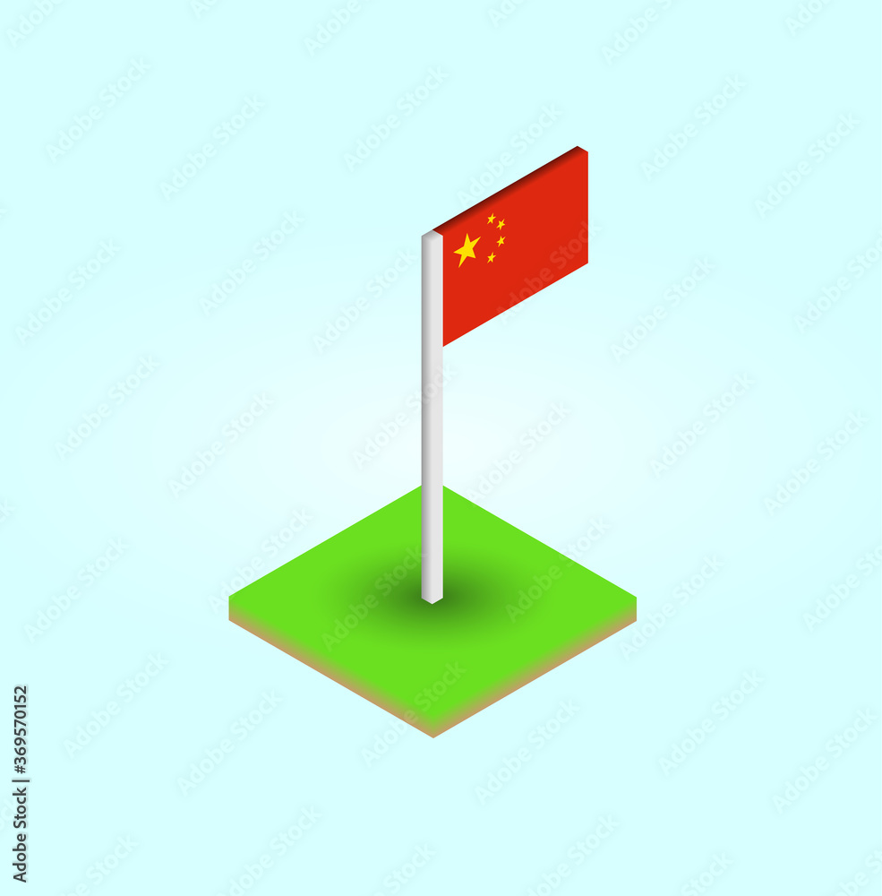 Isometric style flag of China. 3D effect, vector illustration, with 1000 step blend for gradient shadow effect. Editable, removable background. Isometric style flag of China. 3D effect, vector illustration, with 1000 step blend for gradient shadow effect. Editable, removable background.