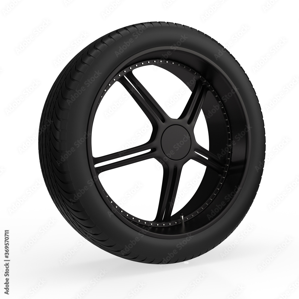 Obraz premium Car wheel isolated on white background. 3D rendering
