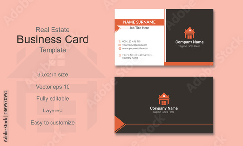 Business card design template for real estate with a house logo