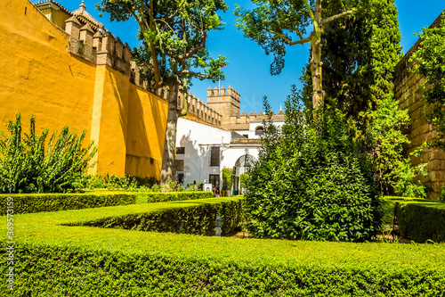 A view of a manicured garden in Seville, Spain in the summertime photo