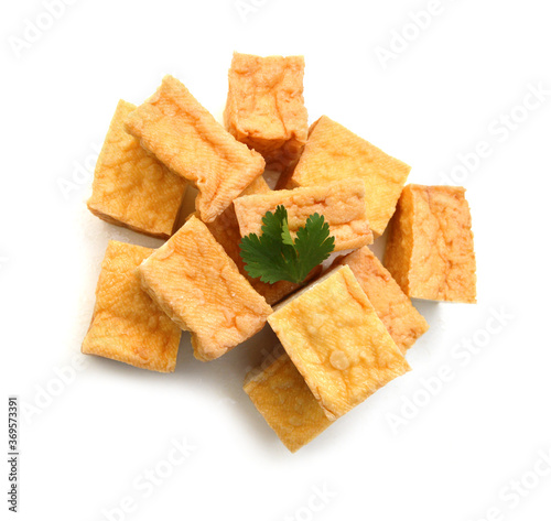 fried tofu on a white background