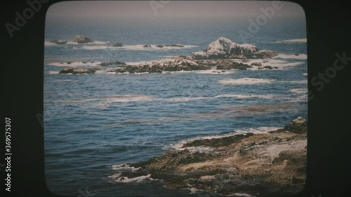 The Pacific Ocean at the Point Lobos State Natural Reserve, California, United States. Vintage Film Look. 