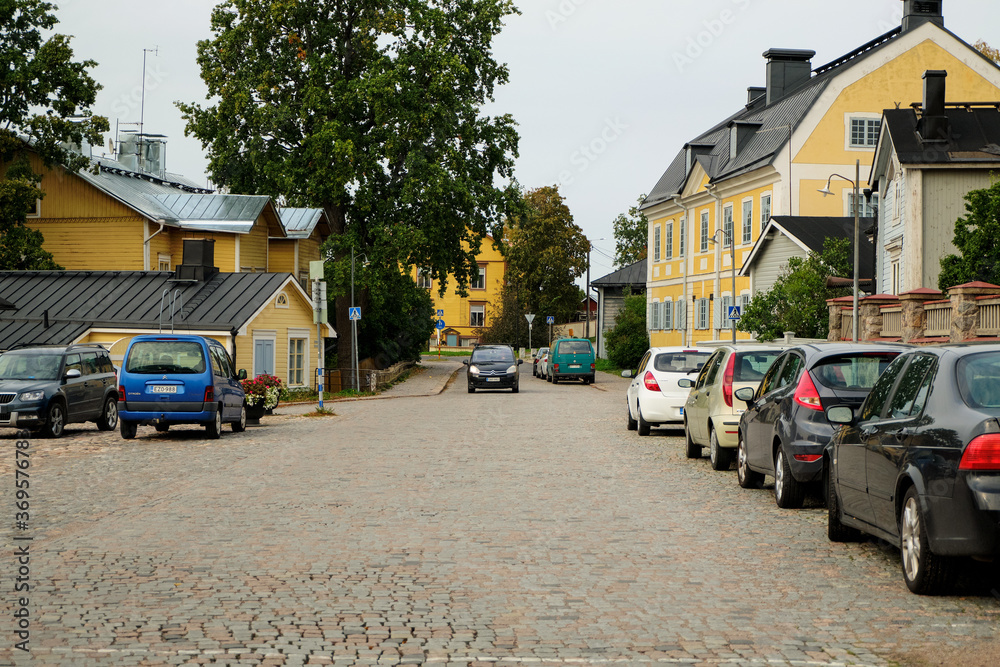 Finland. Porvoo. Houses and streets of Porvoo. City autumn landscape. September 21, 2018