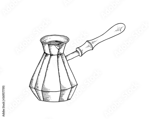Sketch cezve. Cezve isolated on white background. It s coffee time