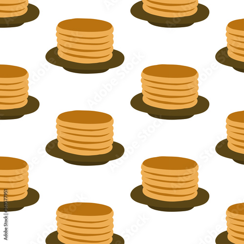 stack of pancakes seamless doodle pattern, vector color illustration