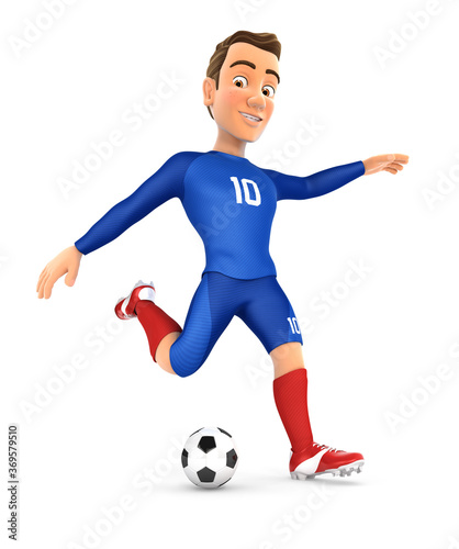 3d soccer player blue jersey shooting ball © 3Dmask