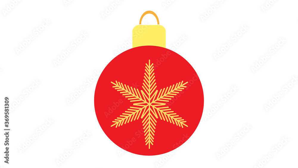 Red ribbon bow with red leaves pattern Christmas decoration ball, holiday pendant, hand drawn 3D vector illustration, birthday decorations