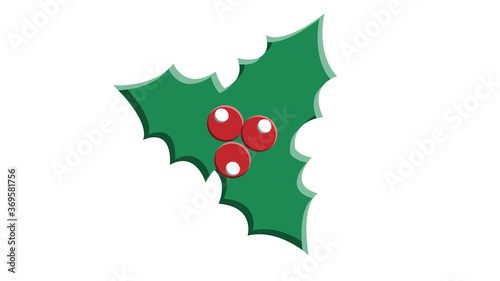 Christmas holly berry flat icon in cartoon style on white, stock vector illustration