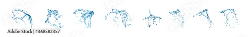 Set with clear water splashes on white background. Banner design