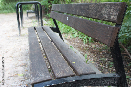 park bench and bicycle stands