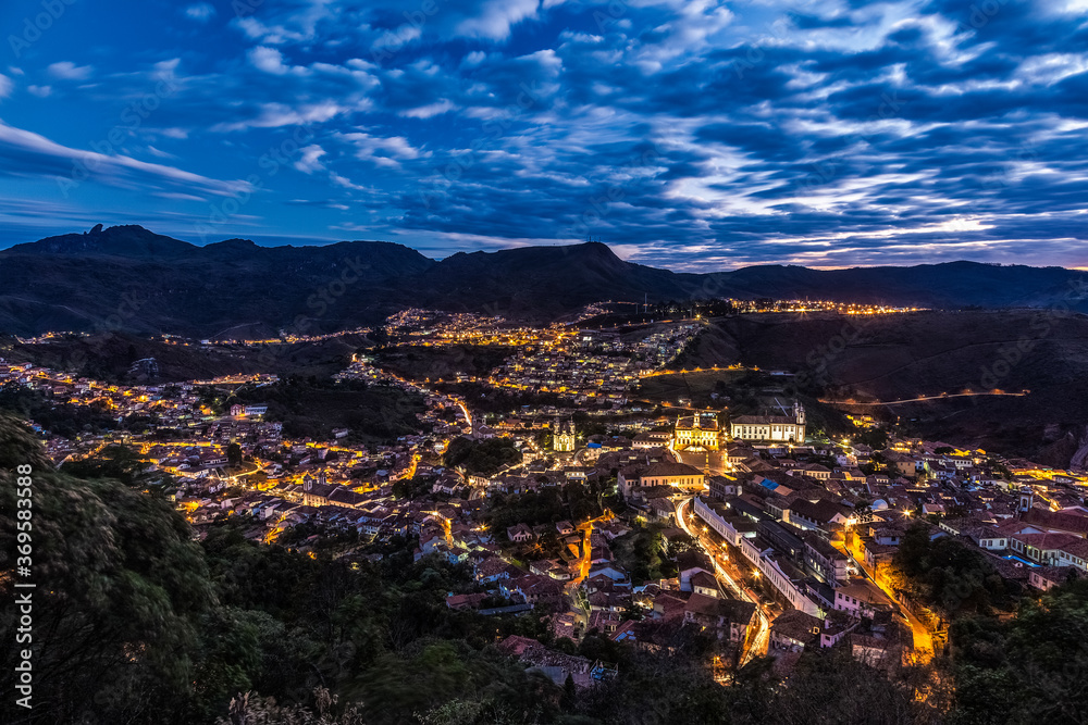 Ouro Preto city in Minas Gerais at night. 