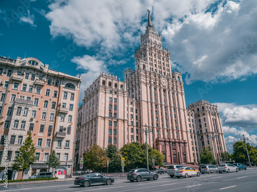 Beautiful summer view of Moscow. Stalinist residential building