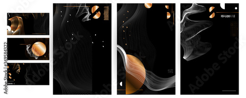 Invitation set Gold New Year card design with stylized christmas ball and christmas. Vector illustration geometry