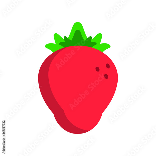 vector eps illustration of red strawberry raspberry with green tail on white background