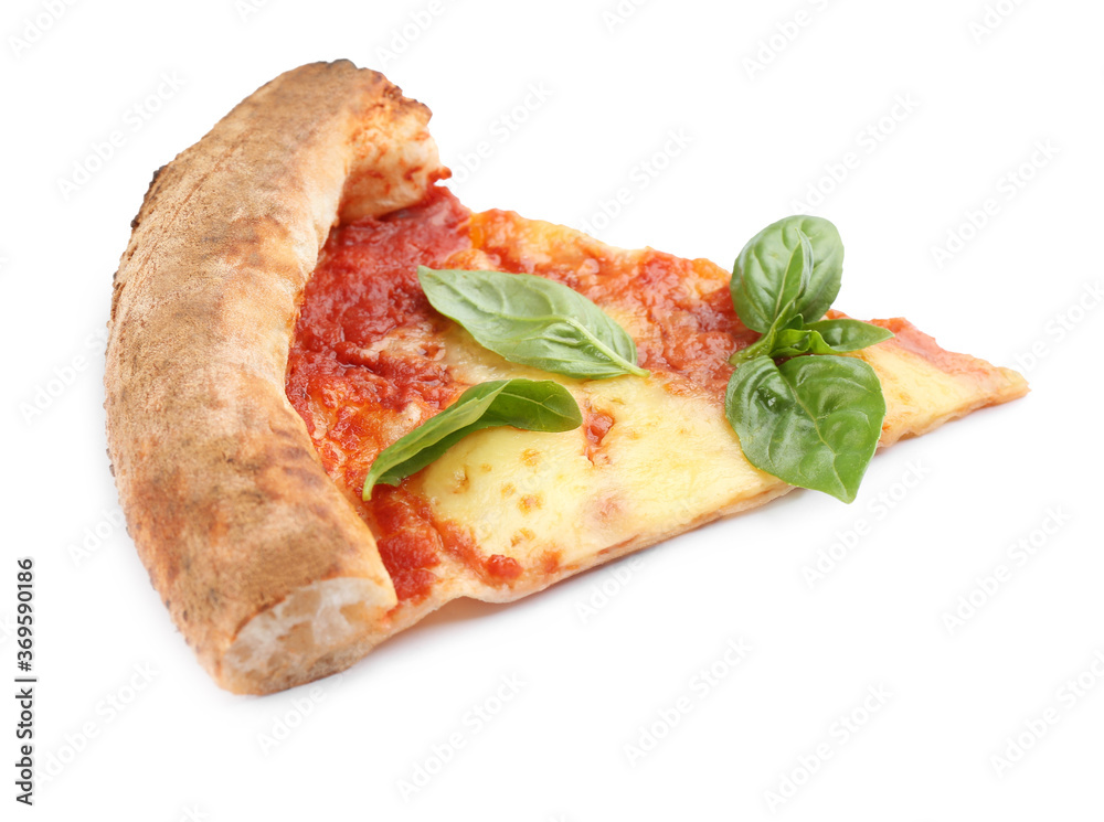Slice of delicious pizza isolated on white