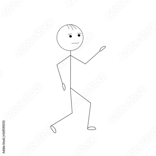 Sad stick man walking isolated on white background. Emotions.