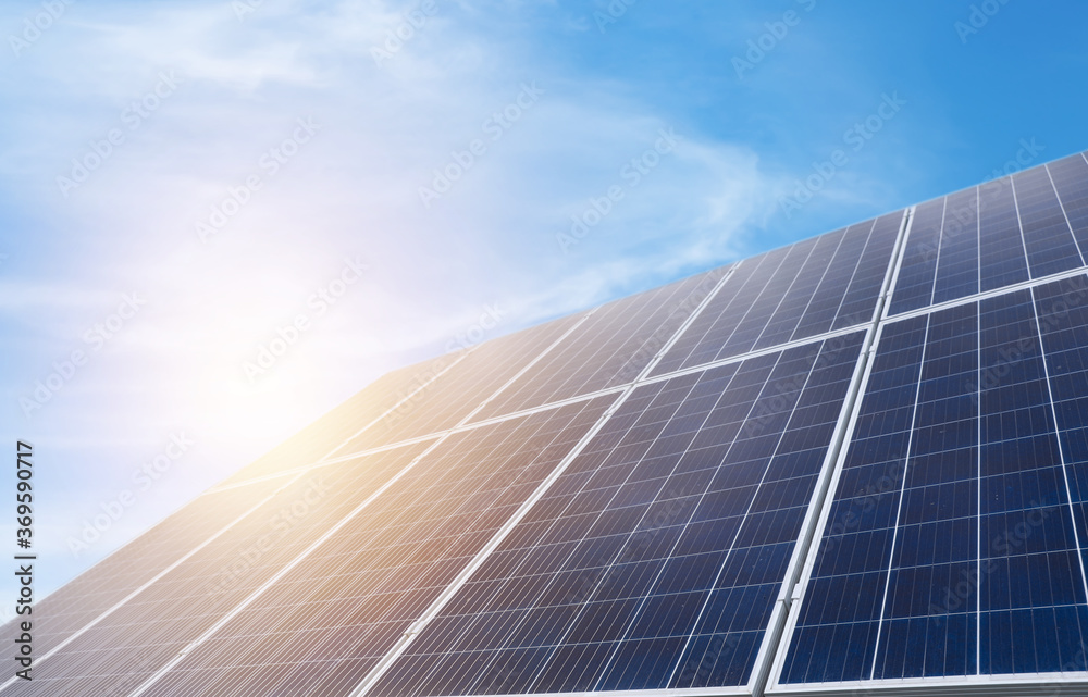 Obraz premium Solar panels installed outdoors. Alternative energy source