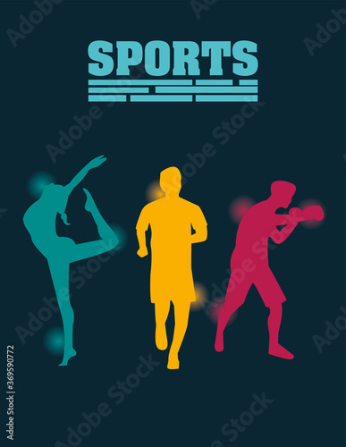 group of athletic people practicing sports silhouettes