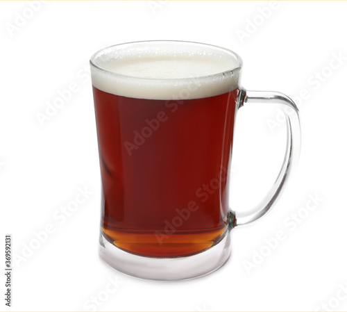 Mug of delicious kvass isolated on white