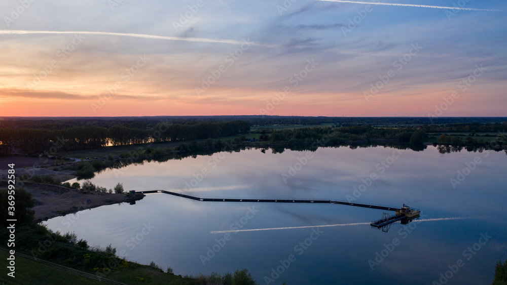 aerial view on the lake with sunset aerial view on the lake with sunset