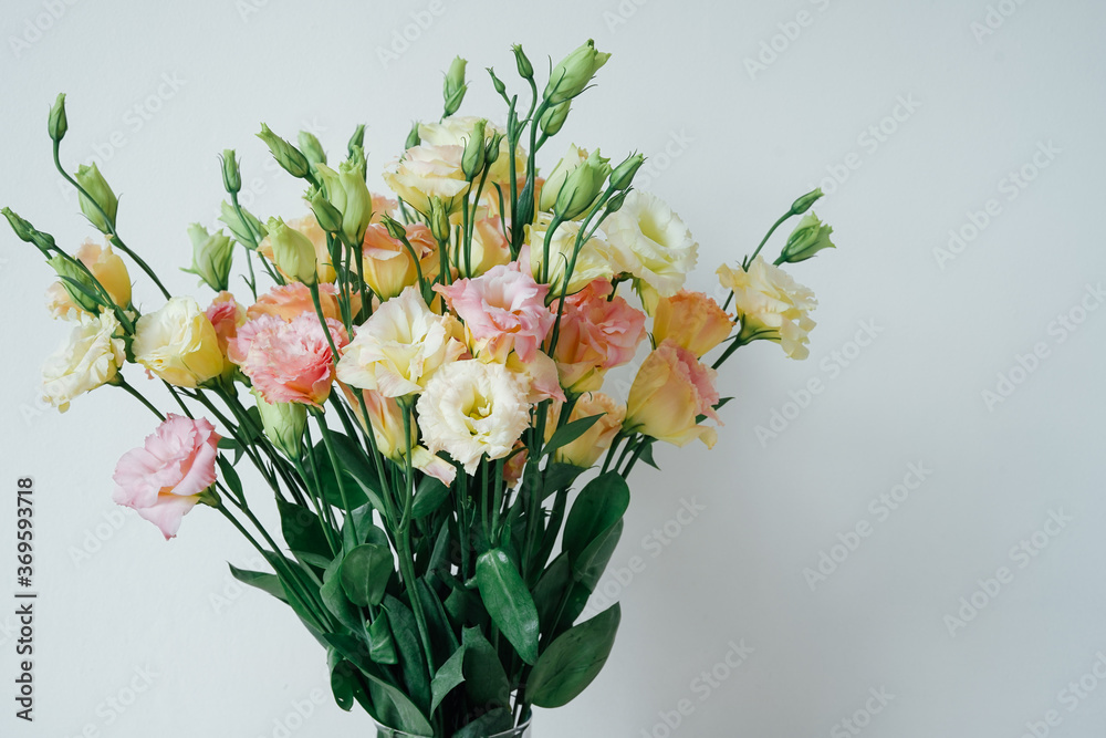 Lisianthus bouquet on white background 