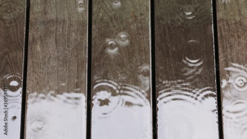 雨の波紋とウッドデッキ photo