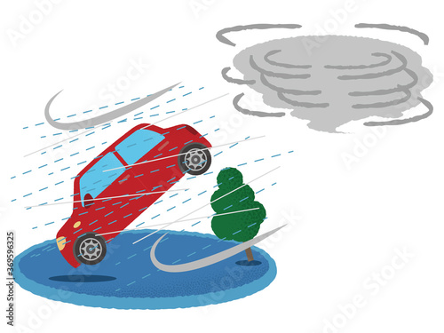 台風の被害に遭う自動車のベクターイラスト