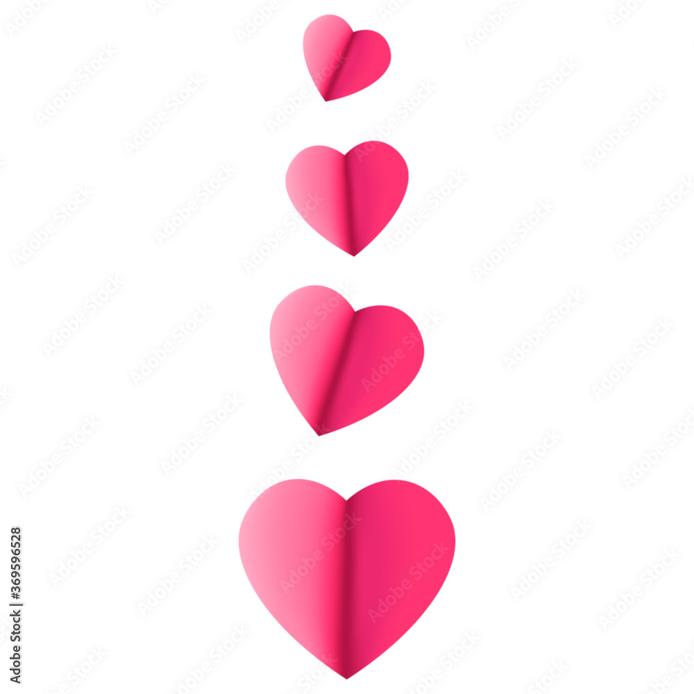 Pink hearts, valentines day decor, isolated vector illustration.