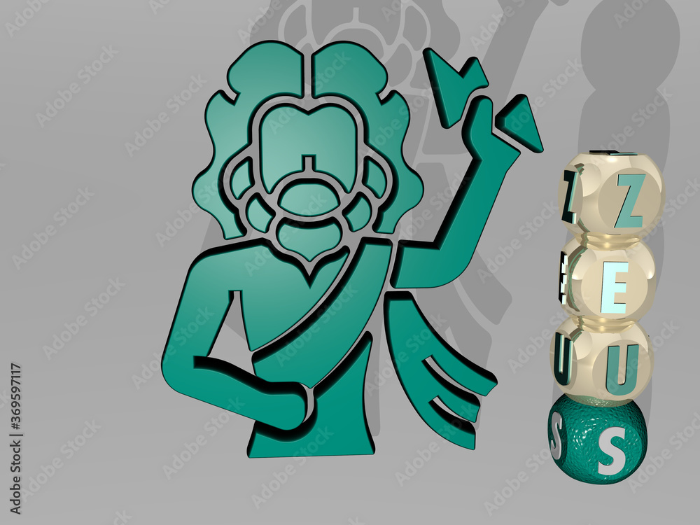 3D graphical image of zeus vertically along with text built around the icon by metallic cubic letters from the top perspective. excellent for the concept presentation and slideshows. temple and 3D graphical image of zeus vertically along with text built around the icon by metallic cubic letters from the top perspective. excellent for the concept presentation and slideshows. temple and
