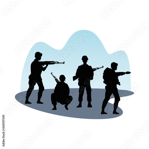 four soldiers military silhouettes figures photo