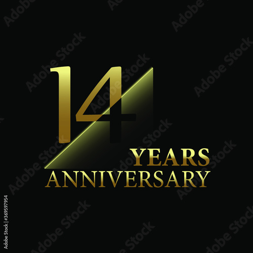 14 years anniversary celebration logo design. gold cut style isolated