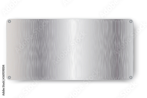 Metal steel plate. Stainless steel texture. A shiny piece of metal with rivets. Chrome plated surface. Vector image. Stock photo.