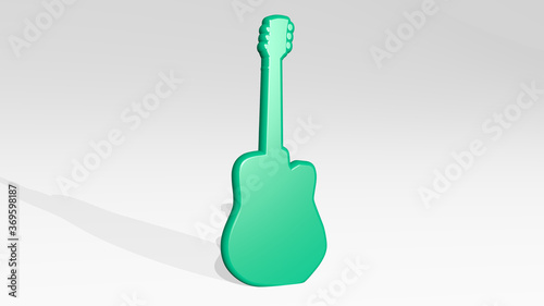 guitar stand with shadow. 3D illustration of metallic sculpture over a white background with mild texture. acoustic and music