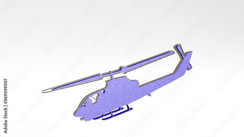 HELICOPTER from a perspective on the wall. A thick sculpture made of metallic materials of 3D rendering. air and aircraft HELICOPTER from a perspective on the wall. A thick sculpture made of metallic materials of 3D rendering. air and aircraft