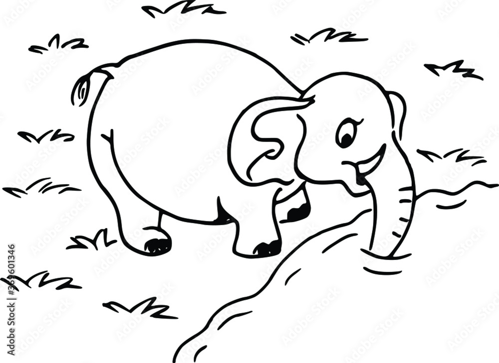 Fototapeta premium Vector cartoon big elephant drinking