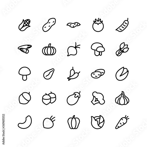 Vegetable icon set vector line for website, mobile app, presentation, social media. Suitable for user interface and user experience.