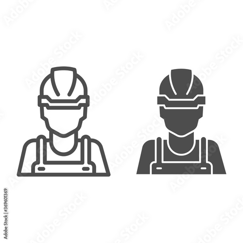 Builder line and solid icon, house repair concept, Industrial worker sign on white background, Construction worker icon in outline style for mobile concept and web design. Vector graphics.