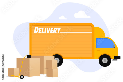 Delivery car with box stacked